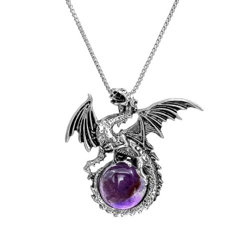 Amethyst Dragon Pendant Necklace for Men and Women