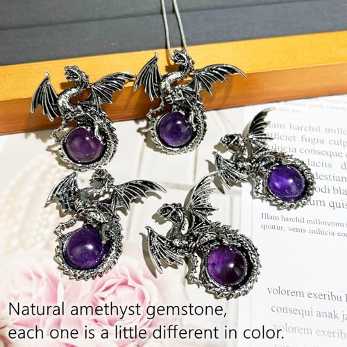 Amethyst Dragon Pendant Necklace for Men and Women