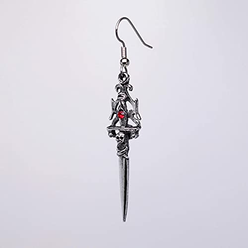 Gothic Skull Dagger Earrings with Red Crystals