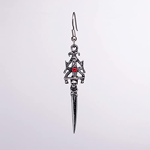 Gothic Skull Dagger Earrings with Red Crystals