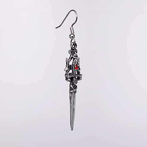 Gothic Skull Dagger Earrings with Red Crystals