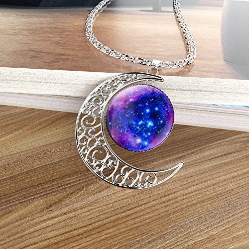 Cosmic Moon Pendant Necklace - Purple Glass