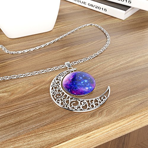 Cosmic Moon Pendant Necklace - Purple Glass