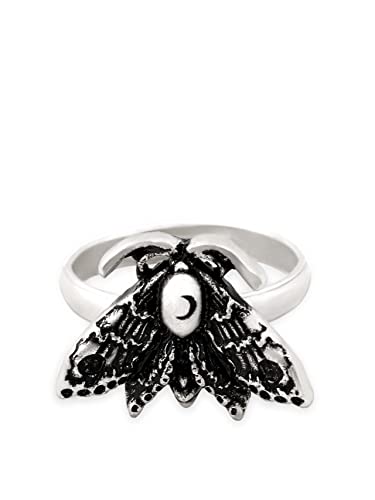 Witchy Crescent Moon Moth Adjustable Ring