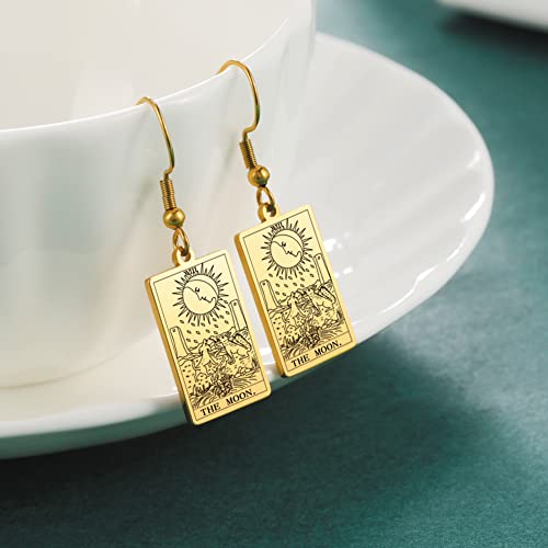 Moon Phase Tarot Card Dangle Earrings in Gold