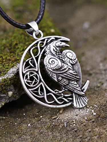 Celtic Raven on Crescent Moon Necklace