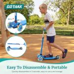 Gotrax KS1 Kids Kick Scooter, LED Lighted Wheels and 3 Adjustable Height Handlebars, Lean-to-Steer & Widen Anti-Slip Deck, 3 Wheel Scooter for Boys & Girls Ages 2-8 and up to 100 Lbs (Blue)