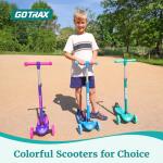 Gotrax KS1 Kids Kick Scooter, LED Lighted Wheels and 3 Adjustable Height Handlebars, Lean-to-Steer & Widen Anti-Slip Deck, 3 Wheel Scooter for Boys & Girls Ages 2-8 and up to 100 Lbs (Blue)