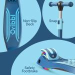 Dribbl 3-Wheel Kids Scooter - Lean-to-Steer Technology, Adjustable Height Handlebar, Wide Anti-Slip Deck, Scooter for Boys & Girls Ages 3+, Child Safety Approved, Support Riders Up to 165 lbs, Blue