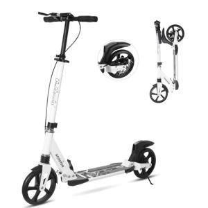 Nattork Scooter for Adults and Teens- Adjustable Height Folding Kick Scooter with Large Sturdy Wheels for a Smooth Ride, Lightweight, Commuter Adult Scooters with Hand Brake,Shock Absorption-White
