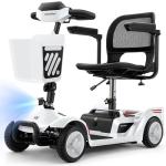 4 Wheel Mobility Scooter for Adults&Seniors, 15 Miles Electric Scooter Up to 300LBS, NFC One-Touch Unlock, Foldable Mobility Scooter for Travel with Dual Keys, Removable Battery, Rotating Seat, White