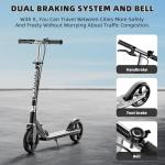 Scooters for Kids 8-12, Teens & Adults - Lightweight, Foldable, 8-Inch Big Wheels, Hand Brake & Bell, 4 Adjustable Height Levels, 240 lbs Max Load - Perfect for School, Campus and Park Rides Black