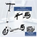 Nattork Scooter for Adults and Teens- Adjustable Height Folding Kick Scooter with Large Sturdy Wheels for a Smooth Ride, Lightweight, Commuter Adult Scooters with Hand Brake,Shock Absorption-White