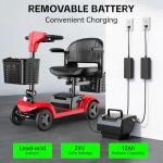 AXADA Mobility Scooter for Seniors,Motorized Scooter,Electric Scooter for Adults 300 lbs,Detachable Battery,Dual Baskets and Rear Tail Lights(Red)