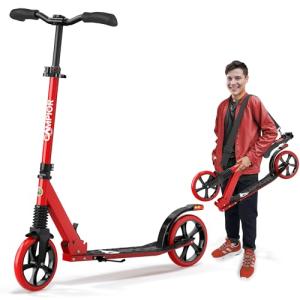 Campior Kick Scooter for Ages 6+, for Kids, Teens, and Adults, Max Load 240 LBS, Foldable, 8-inch Big Wheels for Kids and Adults, with Kickstand, 3 Adjustable Levels, Child Safety Approved, Red