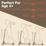 Campior Kick Scooter for Ages 6+, for Kids, Teens, and Adults, Max Load 240 LBS, Foldable, 8-inch Big Wheels for Kids and Adults, with Kickstand, 3 Adjustable Levels, Child Safety Approved, Red