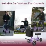Fvzzin Lightweight Knee Scooter Crutch Alternative, Foldable & Adjustable Knee Scooter for Adults for Foot Surgery, Steerable Knee Walker with Detachable Basket, Includes DIY Stickers-Cream Purple