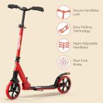 Campior Kick Scooter for Ages 6+, for Kids, Teens, and Adults, Max Load 240 LBS, Foldable, 8-inch Big Wheels for Kids and Adults, with Kickstand, 3 Adjustable Levels, Child Safety Approved, Red