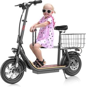 Caroma Peak 1200W Electric Scooter with Seat, Electric Scooter Adults with 12" Shock-Absorbing Tires, 375Wh Battery up to 30Miles&20MPH, Foldable Electric Bike with Seat for Commuting(Black)