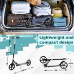 Scooter for Kids Ages 6+, Teens & Adults, Max Load 240 LBS, Foldable Kick Scooter with 8-inch Big Wheels, Kickstand, 3 Adjustable Levels, Rear Brake, Black