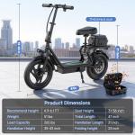 Adults Electric Scooter Peak 750W Peak Motor 48V 10.4ah 28Miles 14" Tire w/ Seat