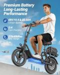 Adults Electric Scooter Peak 750W Peak Motor 48V 10.4ah 28Miles 14" Tire w/ Seat