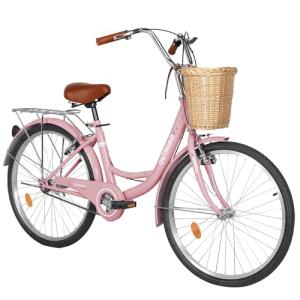 Omelaza 24/26 Inch Beach Cruiser Bike for Adult - High-Carbon Steel Frame Comfortable City Bike with Rear Rack or Basket