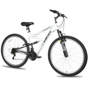 WEIZE Mountain Bike, 27.5 inch Outdoor Cycling Bike,18-Speed/High-Carbon Steel/Dual Full Suspension, Adjustable Ergonomic Seat for Men Women Adult, MTB Bicycle with Suspension Fork (White)