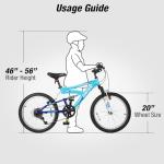 WEIZE Kids Mountain Bike, 20 inch Kids' Bicycles for 6-10 Years Old Boys Girls with Dual Full Suspension, 6 Speeds Drivetrain, High-Carbon Steel Frame, Blue