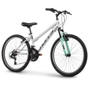 Huffy Stone Mountain Womens 24 Inch Mountain Bike, Metallic Nickel Frame, 21-Speed Shimano Twist Shifting, Front Suspension, Comfort Saddle | 20"/24"/26" Sizes, 6-21 Speeds, Dual Suspension Available