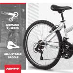 Huffy Stone Mountain Womens 24 Inch Mountain Bike, Metallic Nickel Frame, 21-Speed Shimano Twist Shifting, Front Suspension, Comfort Saddle | 20"/24"/26" Sizes, 6-21 Speeds, Dual Suspension Available