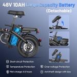 RPINT Foldable Electric Bike for Adults and Teens 500W Motor, 14" Folding E Bike with 48V Removable Battery UL 2849 Certified, Electric Bicycle with 30 Miles PAS Range, 20MPH Commuter Mini E-Bike