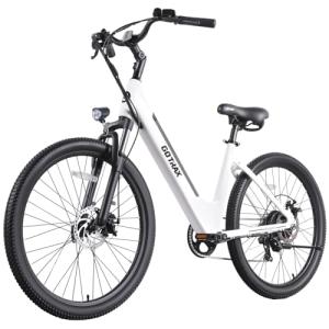Gotrax Dolphin 26" Electric Bike, Max Range 30Miles(Pedal-assist1) & 20Mph Power by Peak 500W, 5 Pedal-Assist Levels & Front Suspension, 7-Speed&Boost Mode, City E-Bike for Adult White
