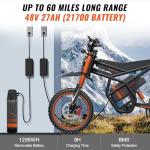 Riding'times GT54 Electric Dirt Bike for Teens Adults 37MPH, 27AH Electric Motorcycle with 14"/12" Fat Tire Ebike, 2000W Dual Hydraulic Brakes Mountain Off-Road Ebike for Ages 13+