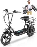 Caroma Electric Scooter with Seat, 500W/819W/870W Peak Motor, 15/25/30 Miles Range, 20Mph Top Speed, Foldable Electric Scooter for Adults, 14" BigTire E Scooter for Commuting with Shock Absorbing