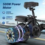 Ladped 14" Folding Electric Bicycles 22 MPH with Peak 750W ebike 48V 499.2WH