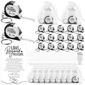 25 Wedding Favor Tape Measure Keychains with Cards