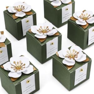 50 Wedding Favor Boxes with Thank You Cards - Green