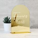 Gold Mirror Acrylic Wedding Favors Sign with Stand