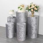 5 Silver Crushed Velvet Cylinder Stand Covers