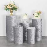 5 Silver Crushed Velvet Cylinder Stand Covers