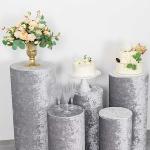 5 Silver Crushed Velvet Cylinder Stand Covers