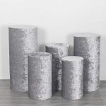 5 Silver Crushed Velvet Cylinder Stand Covers