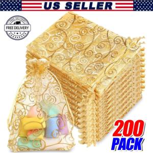 200 Gold Organza Wedding Gift Bags and Pouches