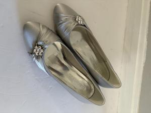 Silver Satin Kitten Heels for Brides Size 8