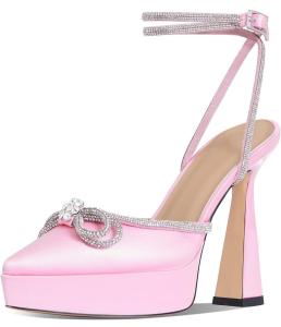 Rhinestone Bow Heeled Sandals - Size 6