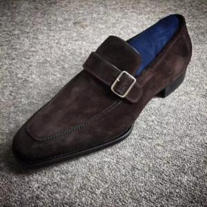 Brown Suede Leather Monk Strap Wedding Shoes for Men