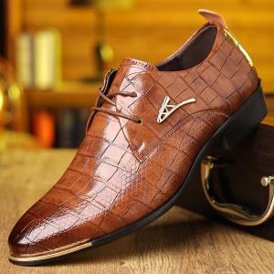 Men's Pointed Toe Crocodile-Patterned Dress Shoes