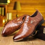 Men's Pointed Toe Crocodile-Patterned Dress Shoes