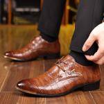 Men's Pointed Toe Crocodile-Patterned Dress Shoes